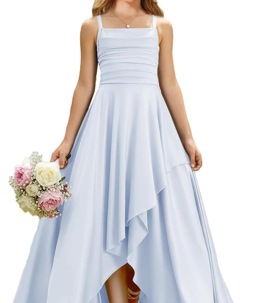 Augday Satin Junior Bridesmaid Dress with Adjustable Straps A-Line Flower Girl Formal Gown UJR150