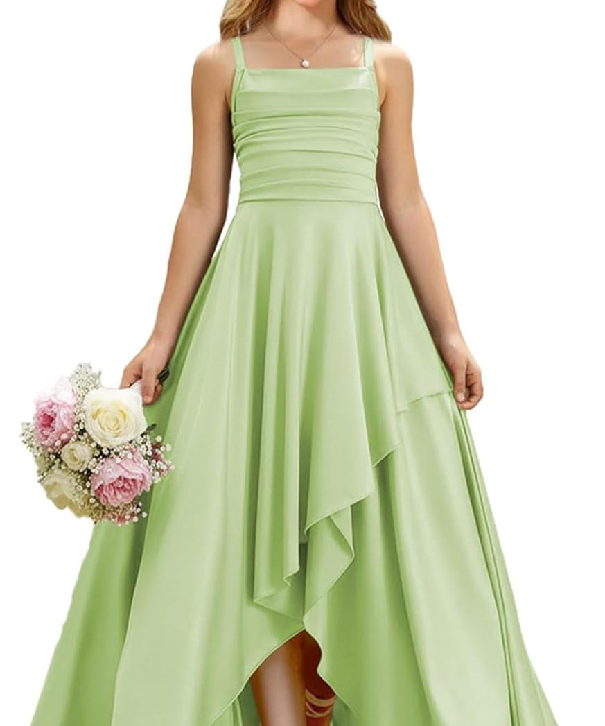 Augday Satin Junior Bridesmaid Dress with Adjustable Straps A-Line Flower Girl Formal Gown UJR150
