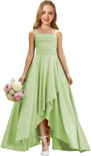 Augday Satin Junior Bridesmaid Dress with Adjustable Straps A-Line Flower Girl Formal Gown UJR150