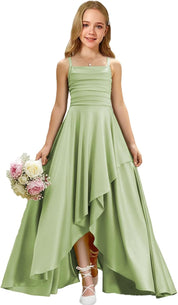 Augday Satin Junior Bridesmaid Dress with Adjustable Straps A-Line Flower Girl Formal Gown UJR150
