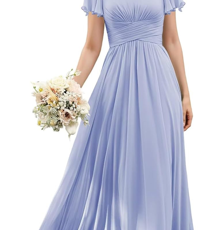 Flutter Sleeves Junior Bridesmaid Dress Square Neck Flower Girl Dresses with Ruffles A Line Wedding Party Gown