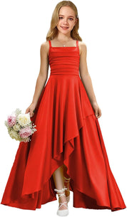 Augday Satin Junior Bridesmaid Dress with Adjustable Straps A-Line Flower Girl Formal Gown UJR150