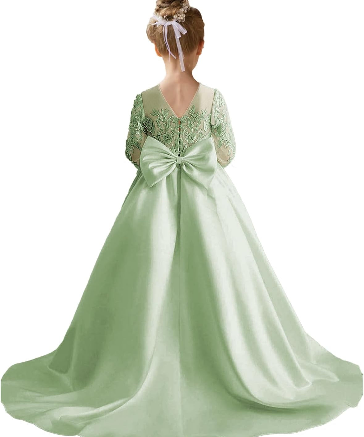 Augday Satin Flower Girl Dresses for Wedding Girls Princess Pageant First Communion Formal Dress UJR146