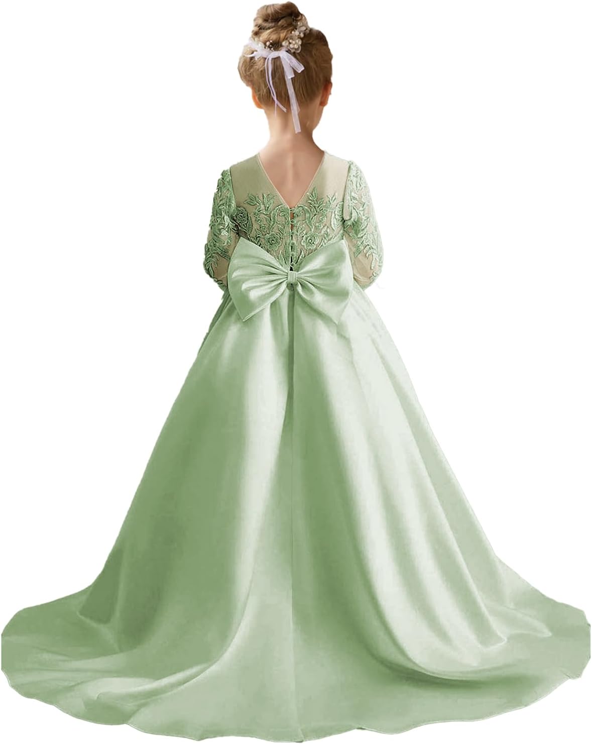 Augday Satin Flower Girl Dresses for Wedding Girls Princess Pageant First Communion Formal Dress UJR146