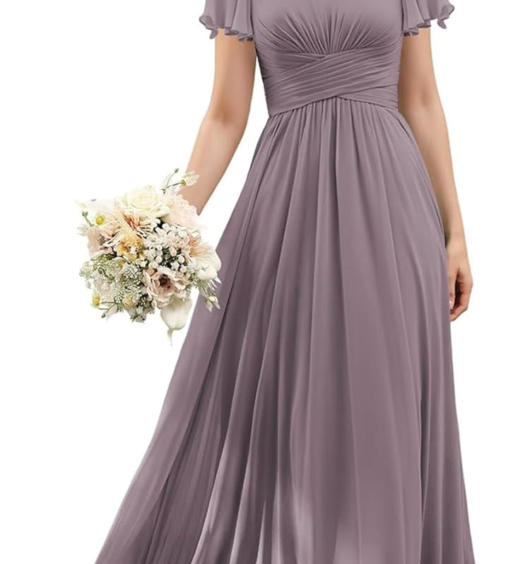 Flutter Sleeves Junior Bridesmaid Dress Square Neck Flower Girl Dresses with Ruffles A Line Wedding Party Gown
