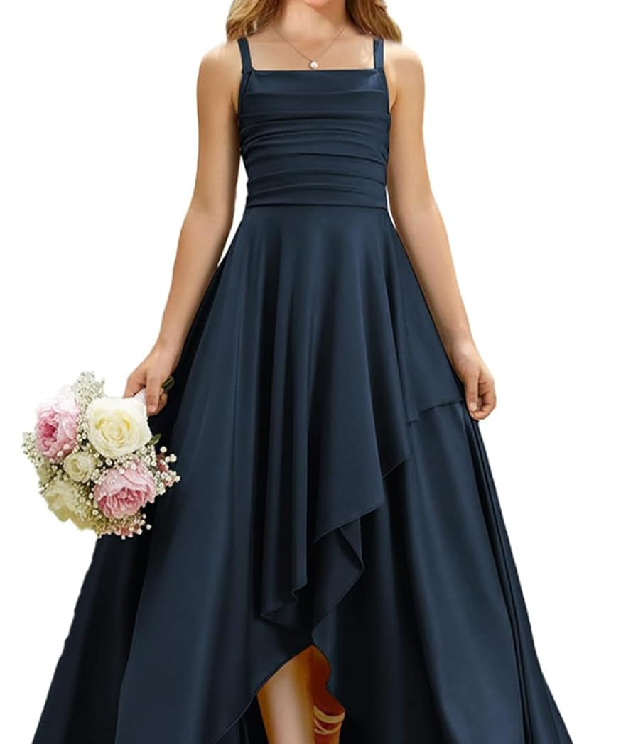 Augday Satin Junior Bridesmaid Dress with Adjustable Straps A-Line Flower Girl Formal Gown UJR150