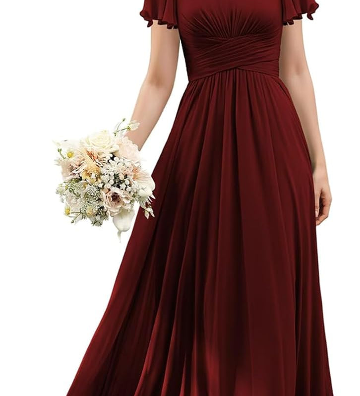 Flutter Sleeves Junior Bridesmaid Dress Square Neck Flower Girl Dresses with Ruffles A Line Wedding Party Gown