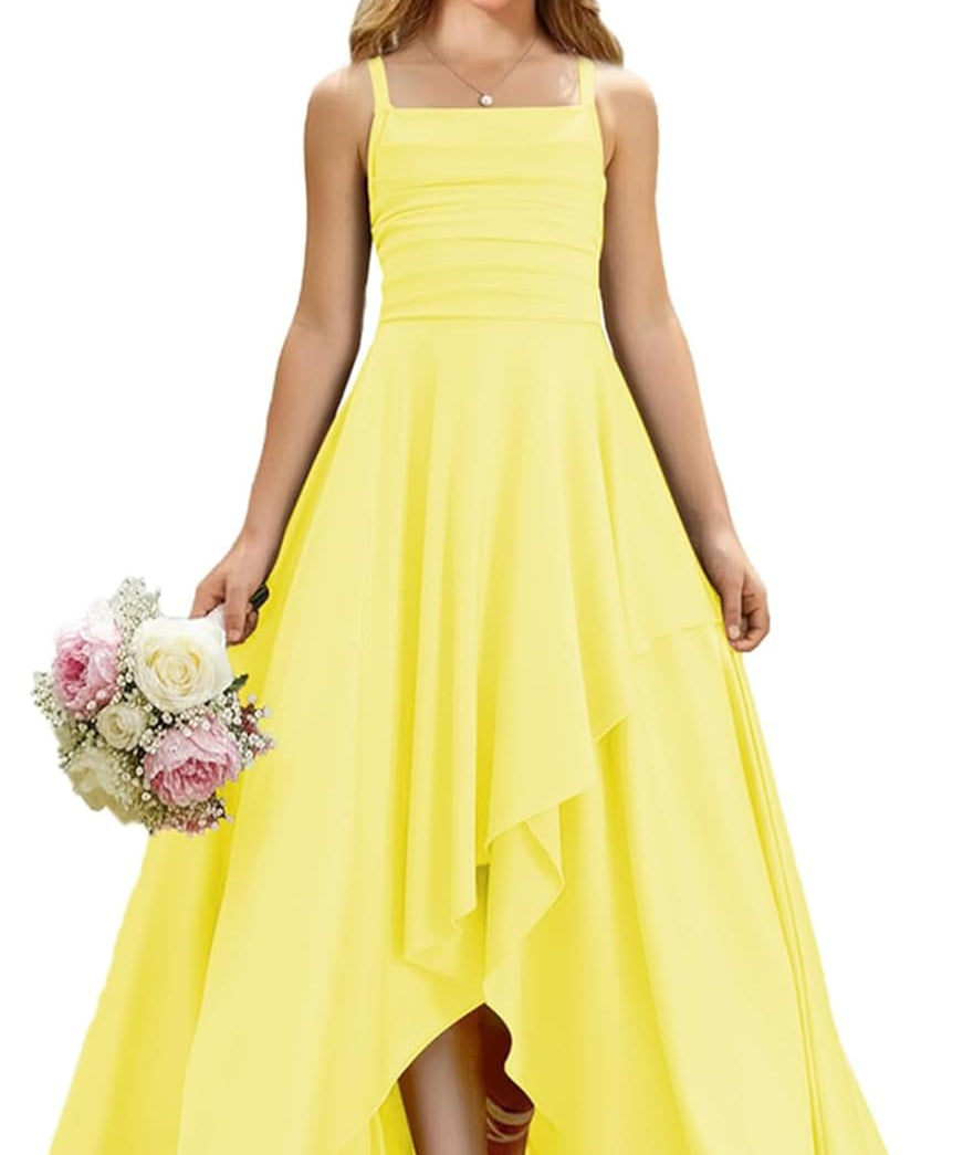 Augday Satin Junior Bridesmaid Dress with Adjustable Straps A-Line Flower Girl Formal Gown UJR150