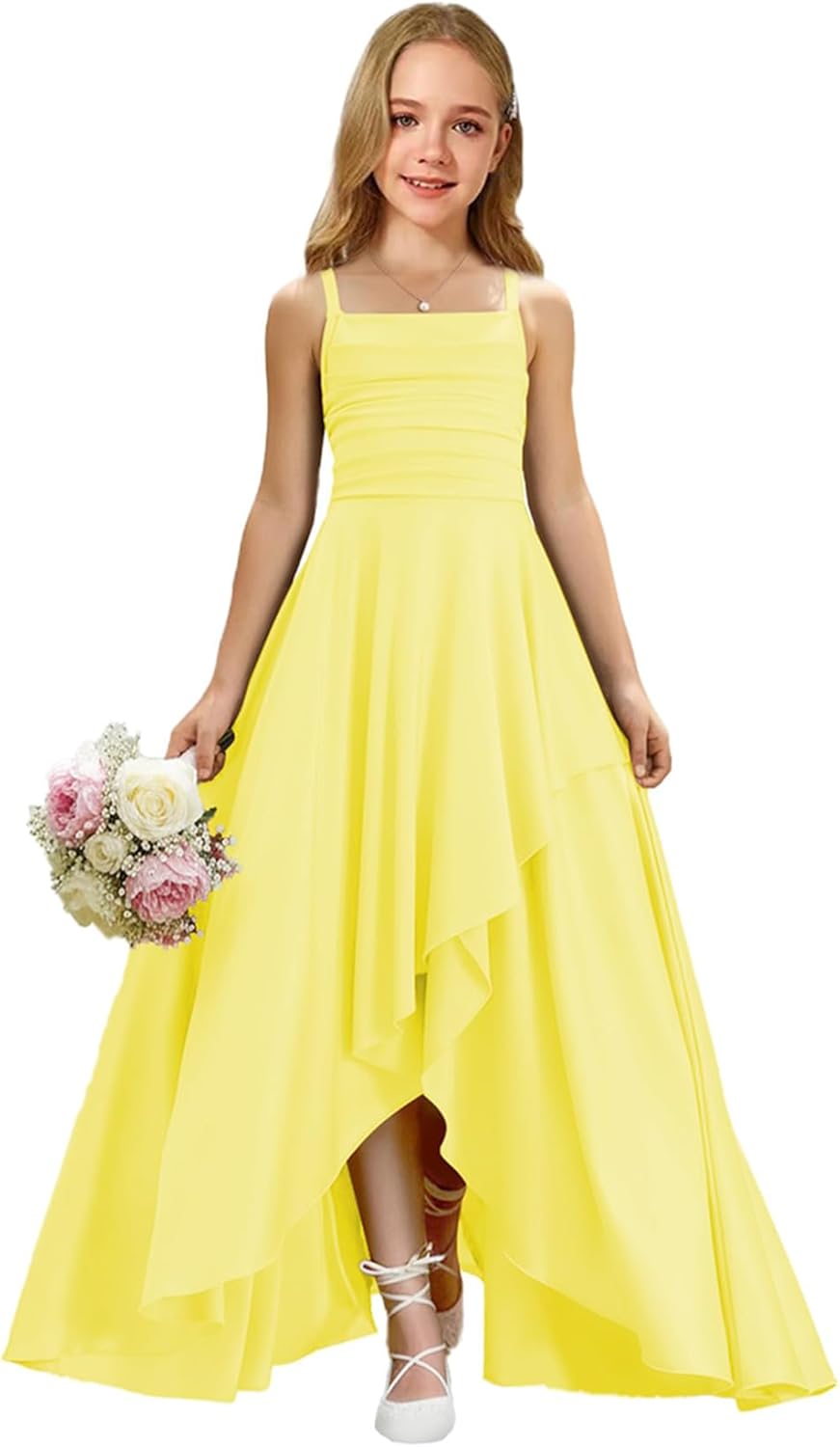 Augday Satin Junior Bridesmaid Dress with Adjustable Straps A-Line Flower Girl Formal Gown UJR150