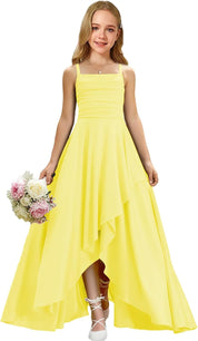 Augday Satin Junior Bridesmaid Dress with Adjustable Straps A-Line Flower Girl Formal Gown UJR150