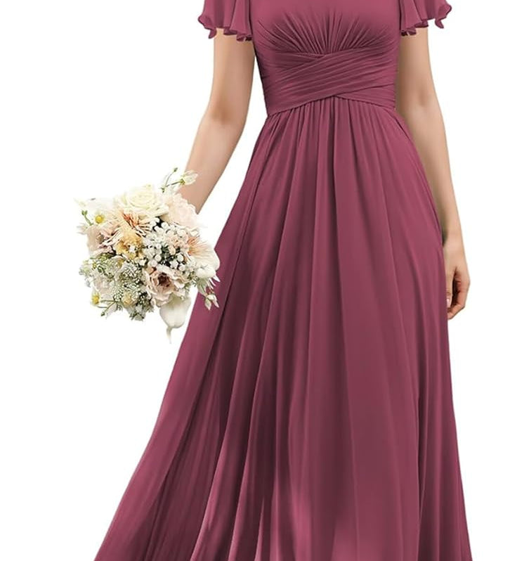 Flutter Sleeves Junior Bridesmaid Dress Square Neck Flower Girl Dresses with Ruffles A Line Wedding Party Gown