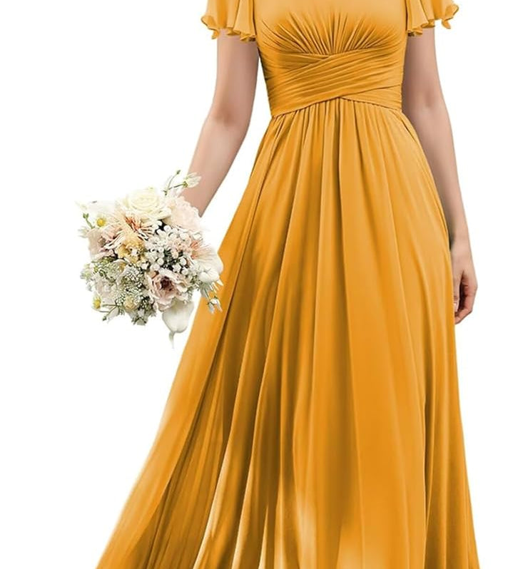 Flutter Sleeves Junior Bridesmaid Dress Square Neck Flower Girl Dresses with Ruffles A Line Wedding Party Gown