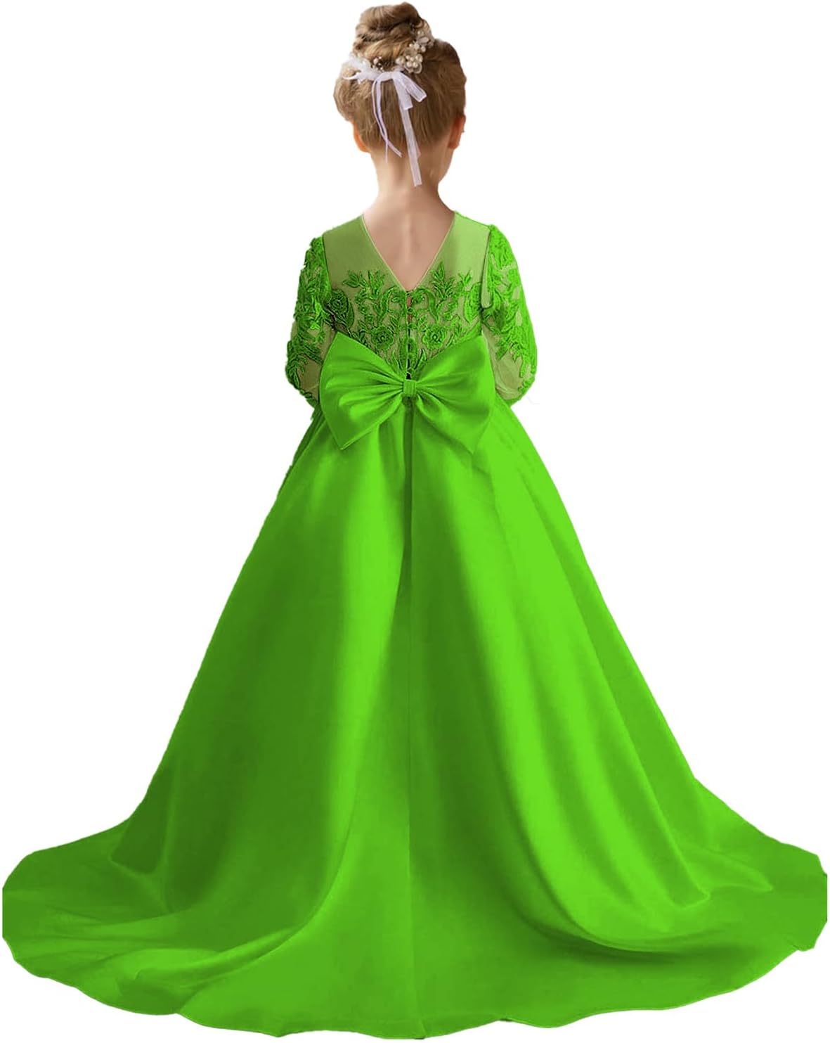 Augday Satin Flower Girl Dresses for Wedding Girls Princess Pageant First Communion Formal Dress UJR146