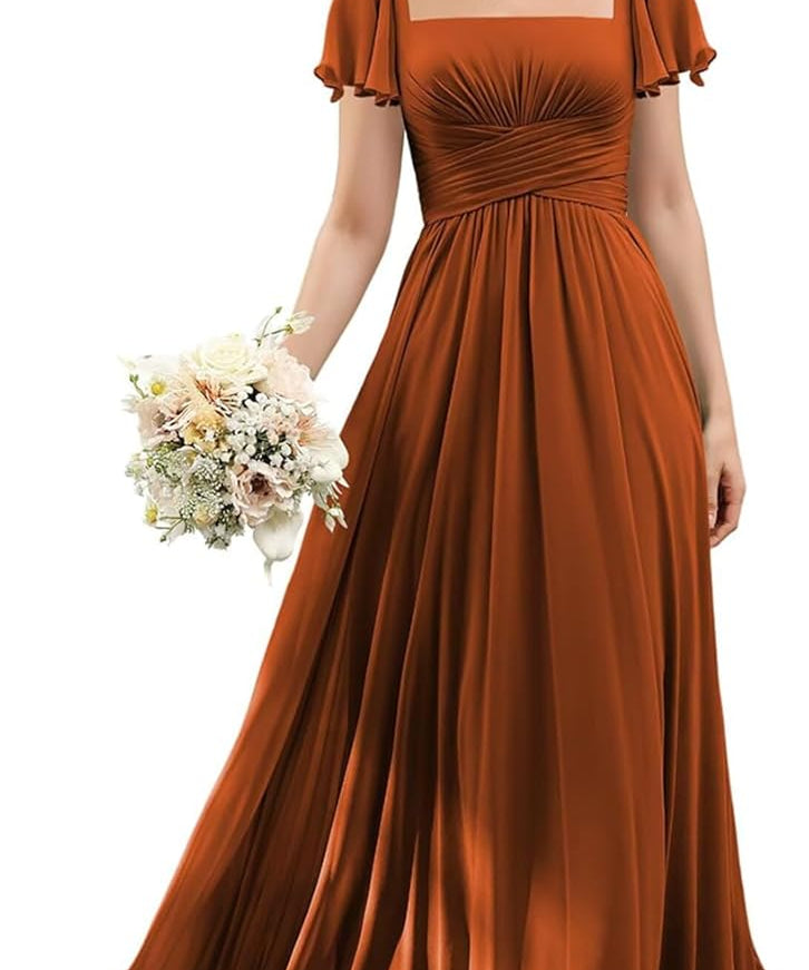 Flutter Sleeves Junior Bridesmaid Dress Square Neck Flower Girl Dresses with Ruffles A Line Wedding Party Gown