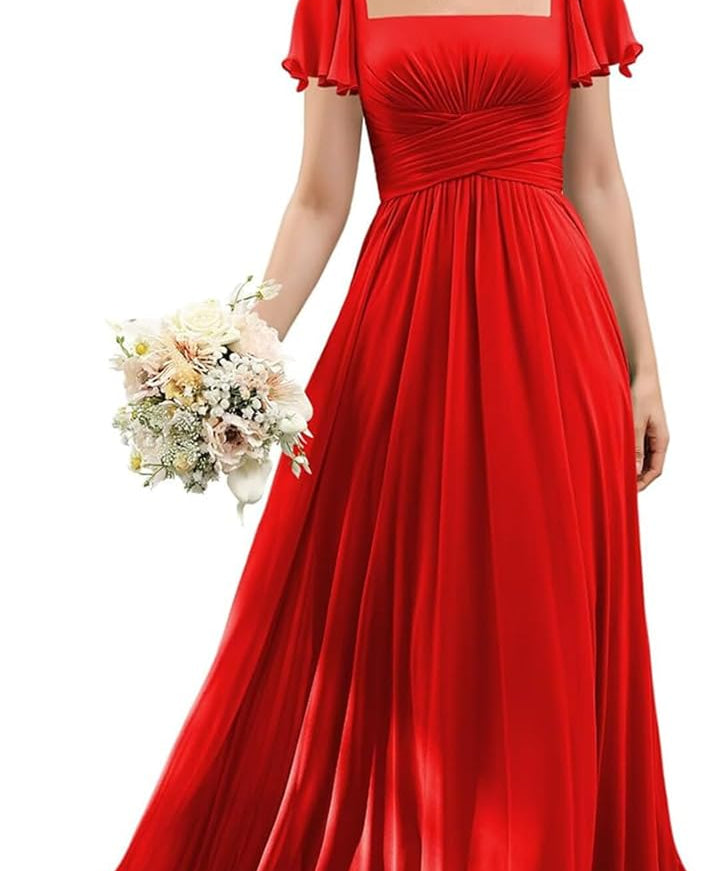 Flutter Sleeves Junior Bridesmaid Dress Square Neck Flower Girl Dresses with Ruffles A Line Wedding Party Gown