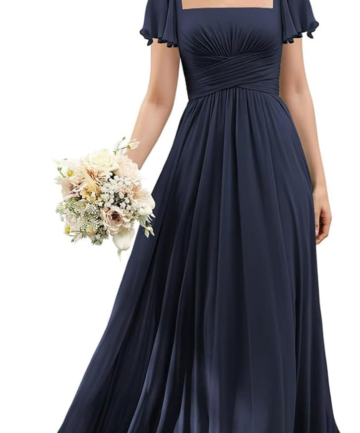 Flutter Sleeves Junior Bridesmaid Dress Square Neck Flower Girl Dresses with Ruffles A Line Wedding Party Gown