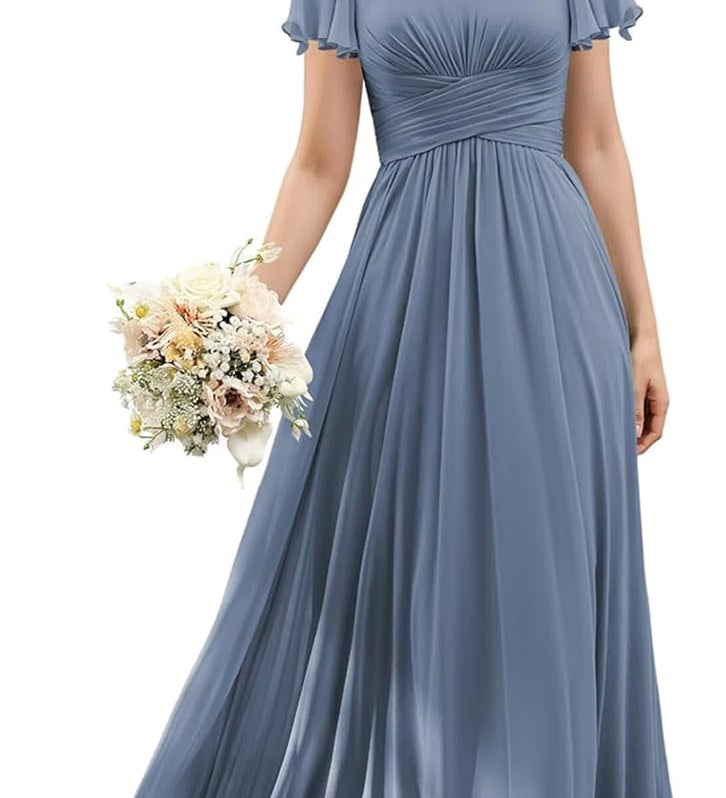 Flutter Sleeves Junior Bridesmaid Dress Square Neck Flower Girl Dresses with Ruffles A Line Wedding Party Gown