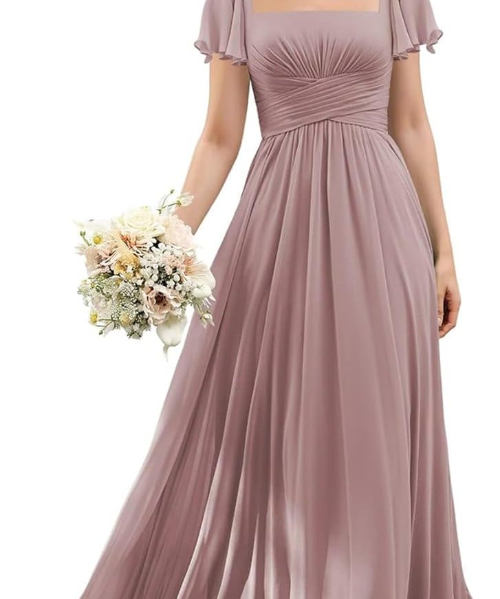 Flutter Sleeves Junior Bridesmaid Dress Square Neck Flower Girl Dresses with Ruffles A Line Wedding Party Gown