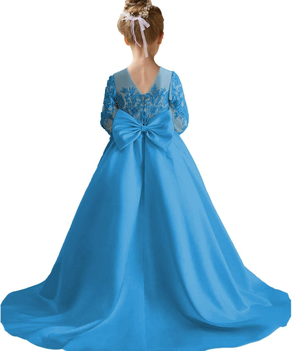 Augday Satin Flower Girl Dresses for Wedding Girls Princess Pageant First Communion Formal Dress UJR146