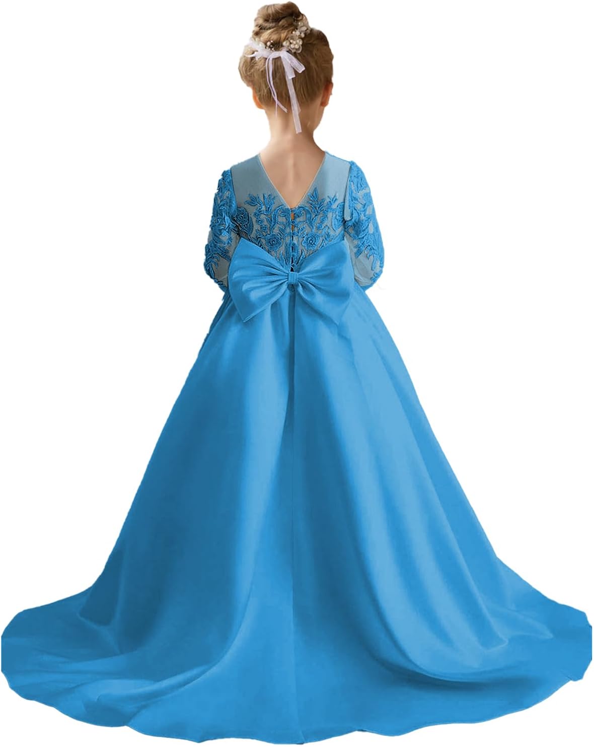 Augday Satin Flower Girl Dresses for Wedding Girls Princess Pageant First Communion Formal Dress UJR146