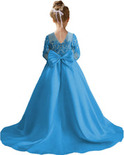 Augday Satin Flower Girl Dresses for Wedding Girls Princess Pageant First Communion Formal Dress UJR146