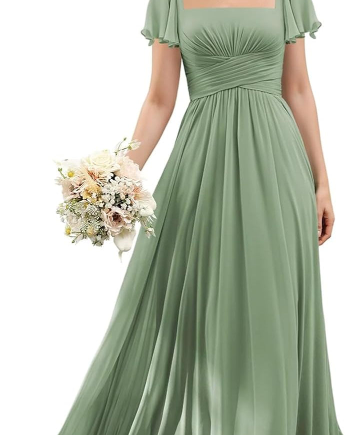 Flutter Sleeves Junior Bridesmaid Dress Square Neck Flower Girl Dresses with Ruffles A Line Wedding Party Gown