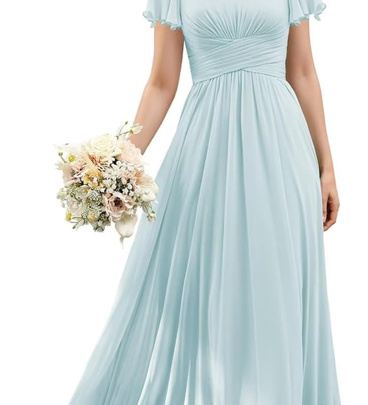 Flutter Sleeves Junior Bridesmaid Dress Square Neck Flower Girl Dresses with Ruffles A Line Wedding Party Gown