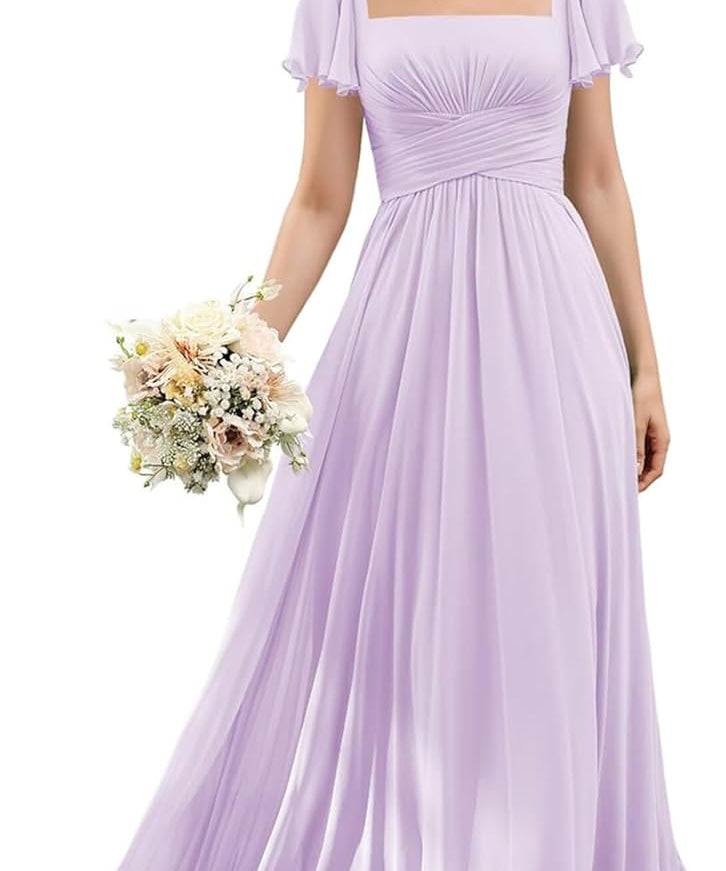 Flutter Sleeves Junior Bridesmaid Dress Square Neck Flower Girl Dresses with Ruffles A Line Wedding Party Gown