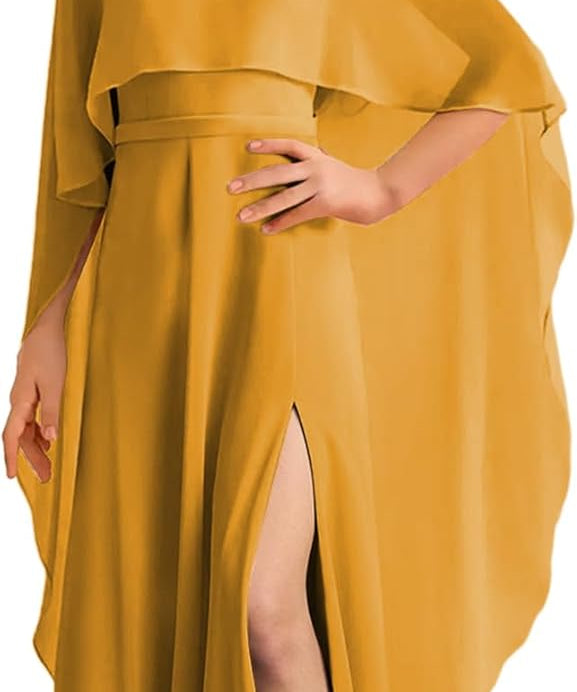 Augday Chiffon Junior Bridesmaid Dress with Cape V-Neck Chiffon A-Line Flower Girl Formal Gown UJR143