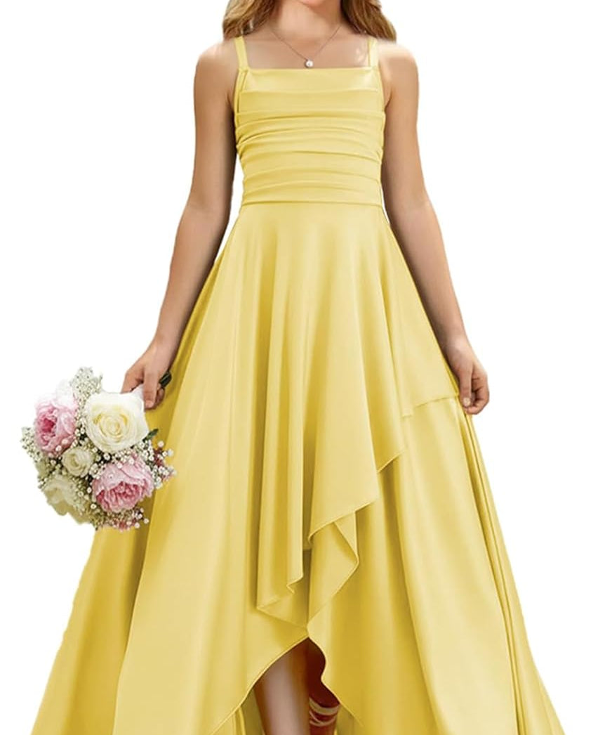 Augday Satin Junior Bridesmaid Dress with Adjustable Straps A-Line Flower Girl Formal Gown UJR150