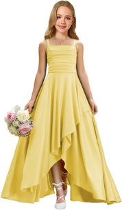 Augday Satin Junior Bridesmaid Dress with Adjustable Straps A-Line Flower Girl Formal Gown UJR150