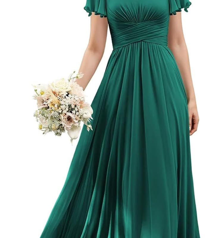 Flutter Sleeves Junior Bridesmaid Dress Square Neck Flower Girl Dresses with Ruffles A Line Wedding Party Gown