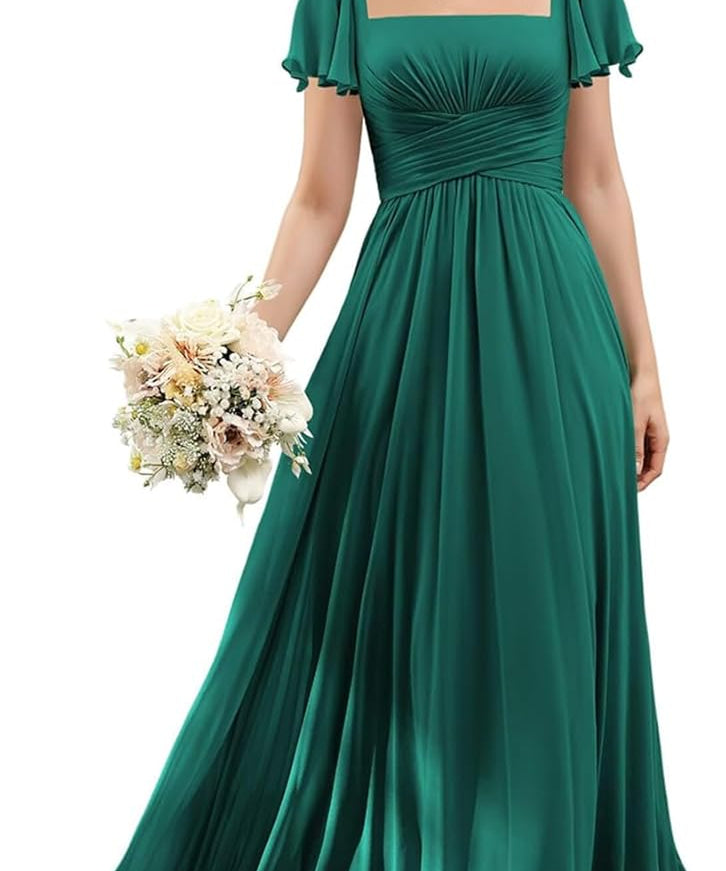 Flutter Sleeves Junior Bridesmaid Dress Square Neck Flower Girl Dresses with Ruffles A Line Wedding Party Gown