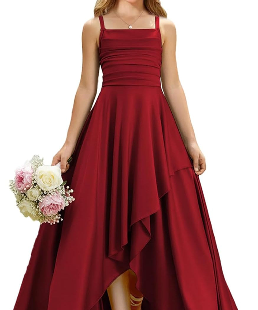 Augday Satin Junior Bridesmaid Dress with Adjustable Straps A-Line Flower Girl Formal Gown UJR150