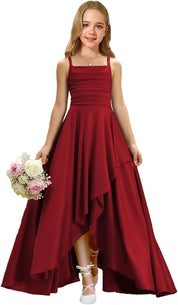 Augday Satin Junior Bridesmaid Dress with Adjustable Straps A-Line Flower Girl Formal Gown UJR150
