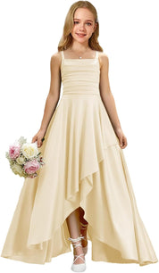 Augday Satin Junior Bridesmaid Dress with Adjustable Straps A-Line Flower Girl Formal Gown UJR150