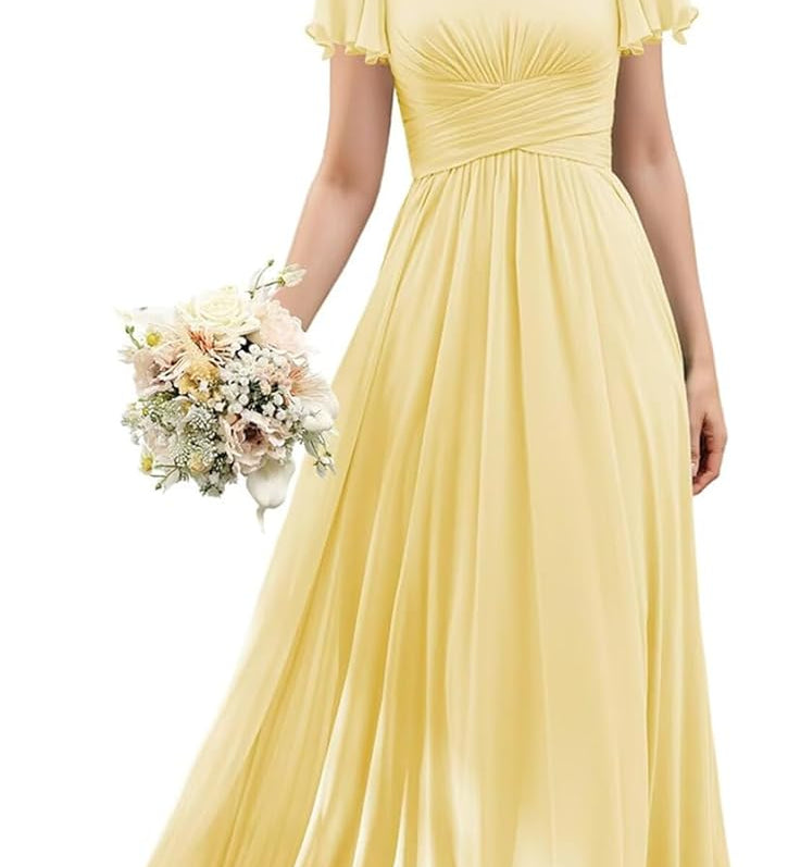 Flutter Sleeves Junior Bridesmaid Dress Square Neck Flower Girl Dresses with Ruffles A Line Wedding Party Gown