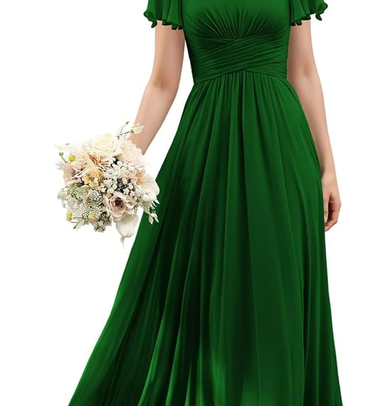 Flutter Sleeves Junior Bridesmaid Dress Square Neck Flower Girl Dresses with Ruffles A Line Wedding Party Gown