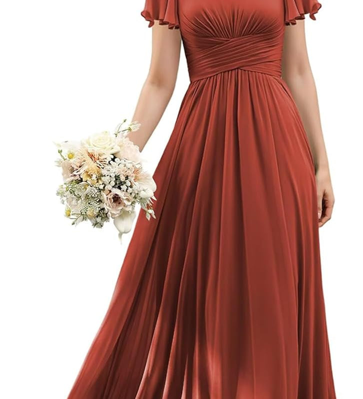 Flutter Sleeves Junior Bridesmaid Dress Square Neck Flower Girl Dresses with Ruffles A Line Wedding Party Gown