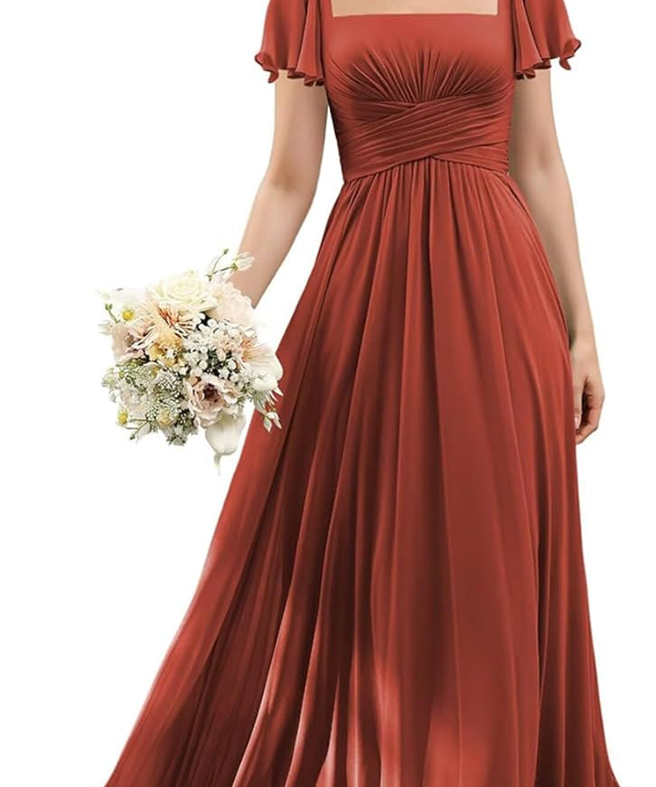 Flutter Sleeves Junior Bridesmaid Dress Square Neck Flower Girl Dresses with Ruffles A Line Wedding Party Gown