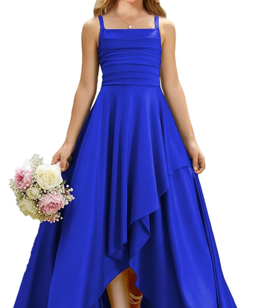 Augday Satin Junior Bridesmaid Dress with Adjustable Straps A-Line Flower Girl Formal Gown UJR150