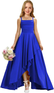 Augday Satin Junior Bridesmaid Dress with Adjustable Straps A-Line Flower Girl Formal Gown UJR150