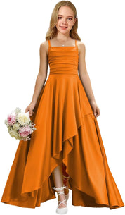Augday Satin Junior Bridesmaid Dress with Adjustable Straps A-Line Flower Girl Formal Gown UJR150