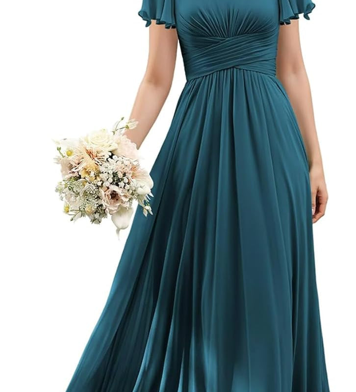 Flutter Sleeves Junior Bridesmaid Dress Square Neck Flower Girl Dresses with Ruffles A Line Wedding Party Gown