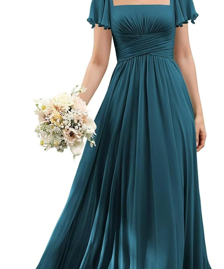 Flutter Sleeves Junior Bridesmaid Dress Square Neck Flower Girl Dresses with Ruffles A Line Wedding Party Gown