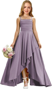 Augday Satin Junior Bridesmaid Dress with Adjustable Straps A-Line Flower Girl Formal Gown UJR150
