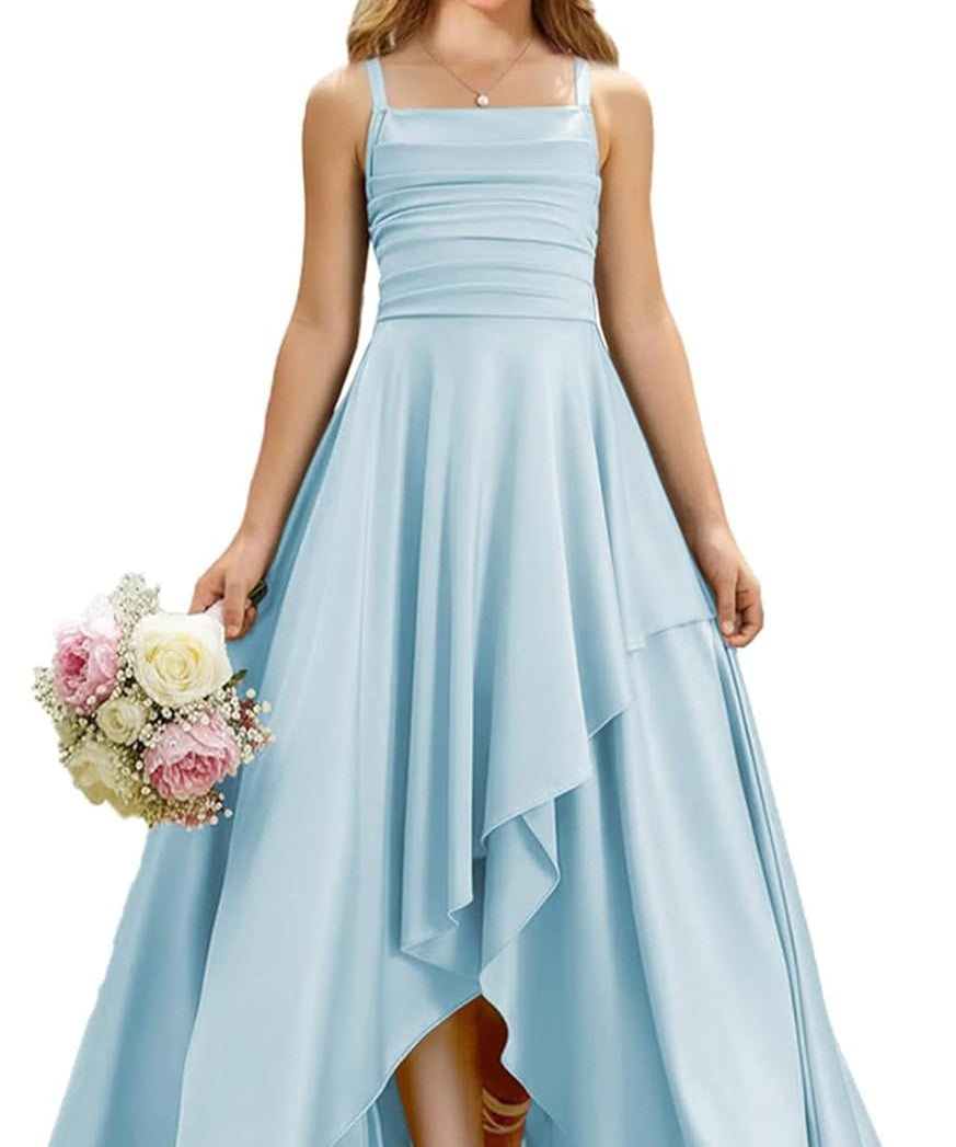 Augday Satin Junior Bridesmaid Dress with Adjustable Straps A-Line Flower Girl Formal Gown UJR150