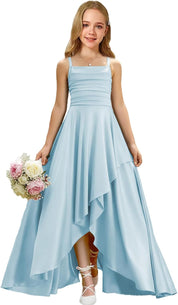 Augday Satin Junior Bridesmaid Dress with Adjustable Straps A-Line Flower Girl Formal Gown UJR150