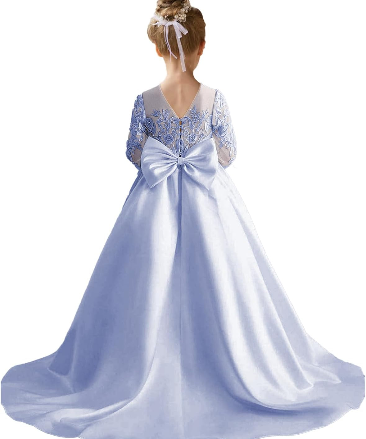 Augday Satin Flower Girl Dresses for Wedding Girls Princess Pageant First Communion Formal Dress UJR146