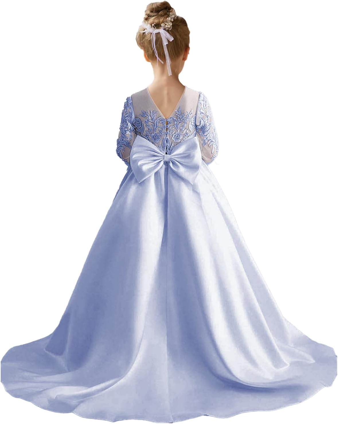 Augday Satin Flower Girl Dresses for Wedding Girls Princess Pageant First Communion Formal Dress UJR146